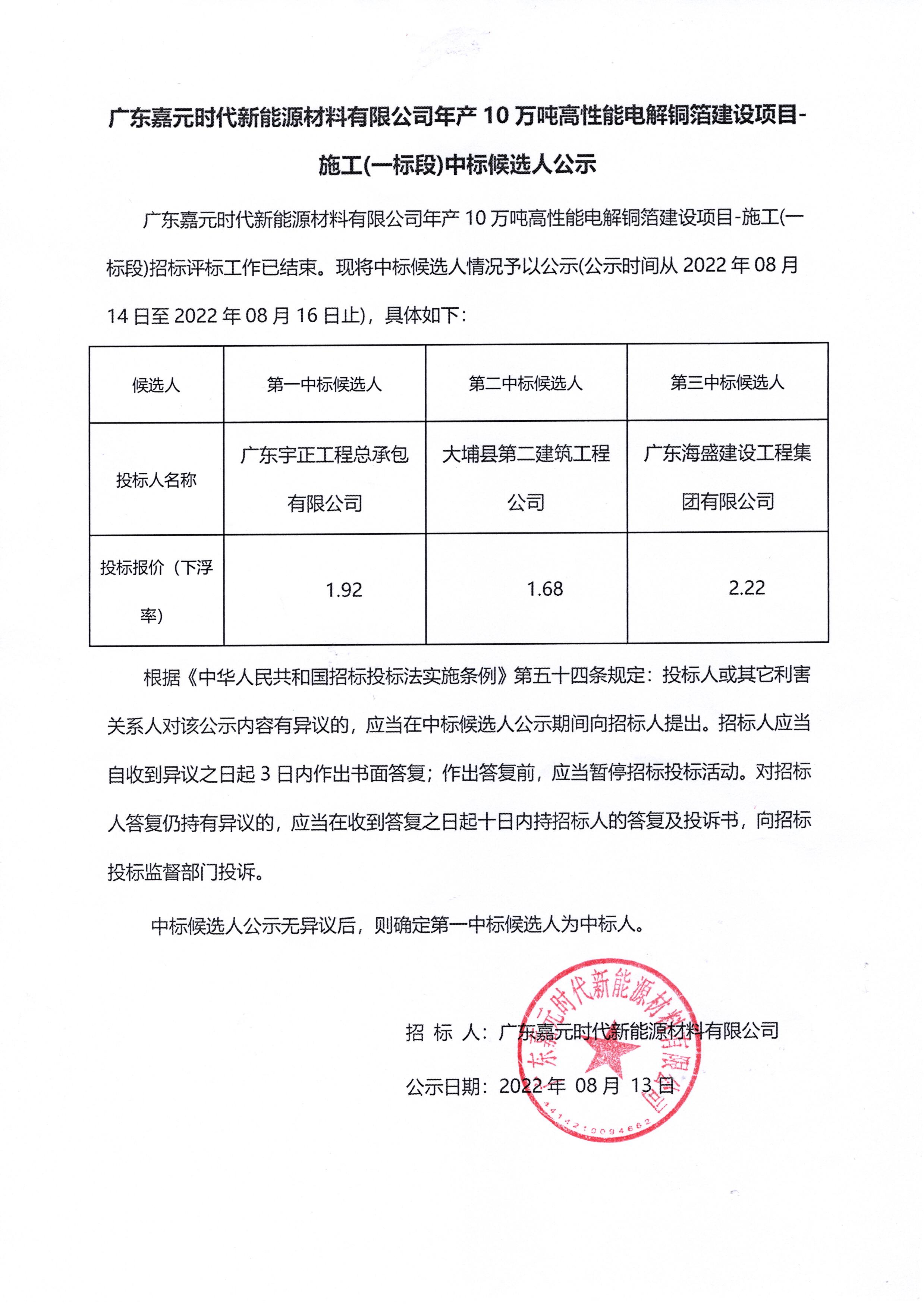 广东304am永利集团时代新能源材料有限公司年产10万吨高性能电解铜箔建设项目-施工(一标段)中标候选人公示.jpg